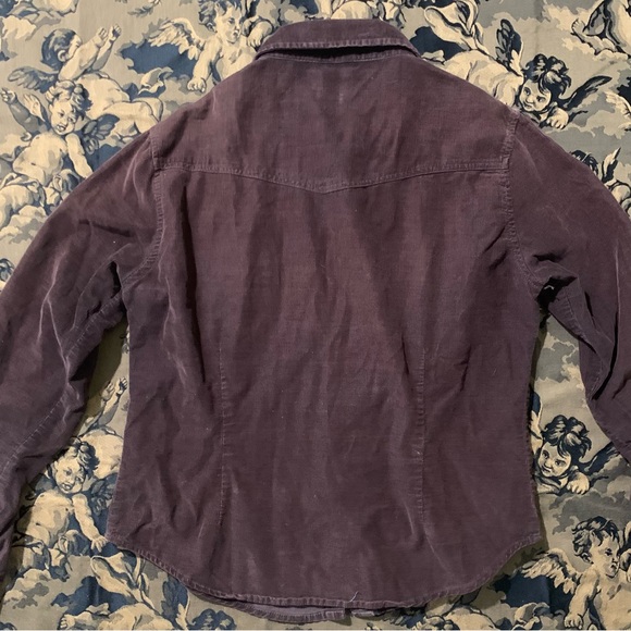 Last call! Vtg express lightweight chocolate brown corduroy western crop shirt - Picture 2 of 10